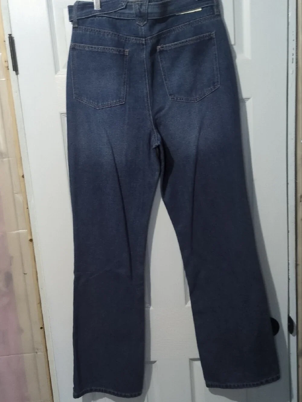 High Rise Flare Blue Straight-Leg Jeans w/ Loop Belt Retro Hippie Size 29 Nwt